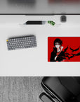 Red and black 14x10 inches anime mouse pad with calm, dangerous vibe and ink-like crows in motion.