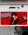 32x16 inches anime mouse pad in bold red and deep black, calm dark vibe with ink-like crows.