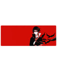 32x12 inches anime mouse pad with Itachi Uchiha, red backdrop, black crows, Akatsuki desk mat design.