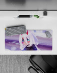28x12 inches mouse pad with chibi Zero Two design, showcasing her delicate features and snowy surroundings for a serene, magical winter look.