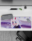 32x12 inches mouse pad with chibi Zero Two design, blending glowing eyes and delicate horns with a dreamy snowy setting for a charming winter vibe.