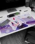 Large 40x20 inches mouse pad featuring chibi Zero Two in a snowy setting, with soft white hair, glowing eyes, and delicate horns for a charming, winter-inspired look.