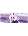 Compact 32x12 inches mouse pad with chibi Zero Two design, showcasing soft white hair, glowing eyes, and delicate horns in a peaceful, snowy scene.
