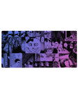 32x16 inches anime mouse pad with horror manga collage panels, bold frames, wide eyes, cat stare.