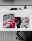 28x12 inches mouse pad with Asuka Langley Shikinami in Evangelion Unit-02, featuring reds, blues, and mechanical whites for a mecha design.