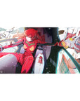 Mouse pad featuring Asuka Langley Shikinami in Evangelion Unit-02, 40x20 inches, with vivid reds, deep blues, and mechanical whites.