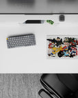 14x10 inches classic anime mouse pad in bold reds, black, and teal on white, loud cel-shaded energy.