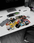 Anime desk pad 40x20 inches featuring teal-haired rider on orange scooter, brass flying in a diagonal action scene.
