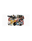 28x12 inches anime mouse pad with chaotic squad action collage, scooter, brass, goggles, and weapons.