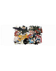 32x12 inches anime mouse pad with chaotic squad collage, orange scooter, brass flying, streetwear fighters.