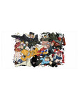 32x16 inches anime mouse pad with chaotic streetwear squad, scooter, brass, and chunky weapons in cel shading.
