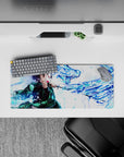 Compact yet detailed 28x12 inch mouse pad showcasing Tanjiro's bold water dragon for anime fans