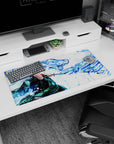 Durable 32x16 inch mouse pad with bold water dragon design, ideal for anime-inspired workspaces