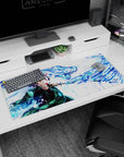 Workspace-ready 36x16 inch desk pad with Tanjiro Kamado's dynamic water dragon art for Demon Slayer lovers