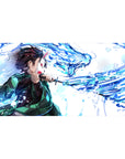 40x20 inch desk pad featuring Tanjiro Kamado with a majestic water dragon from Demon Slayer