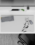 32x16 inches mouse pad with Rei Ayanami in a black-and-white sketch style, featuring delicate details on a light gray background for a minimalist look.