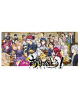 Food Wars anime mouse pad 32x16 inches featuring a full-table feast with Soma and classmates in a busy dining room.