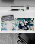 32x12 inches anime girl mouse pad in soft watercolor pastels, warm calm vibe with gentle sky whites.