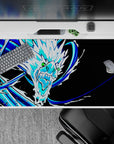 40x20 inches desk pad showcasing the icy dragon in vivid blues, perfect for fans of intense, action-packed visuals with sharp contrasts.