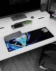 Artistic 32x12 inches mouse pad showcasing the icy dragon with intense blues and sharp contrasts, perfect for action visual fans.
