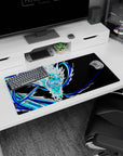 Modern 32x16 inches mouse pad with the icy dragon, capturing its intense energy with vivid blues and sharp contrasts.