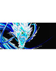 Dragon-themed desk pad featuring the icy dragon, 36x16 inches, with vivid blues and sharp contrast, perfect for action-packed anime fans.