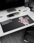 36x16 inches anime girl mouse pad showing a silver-haired girl holding a tiny camera, like she caught you gaming.