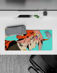 28x12 inches mouse pad with Zero Two design, showcasing neon-infused style, rebellious piercings, and a fierce oni mask for a bold look.