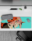 32x12 inches mouse pad with Zero Two design, blending neon colors, rebellious piercings, and a fierce oni mask for an edgy, punk-inspired aesthetic.