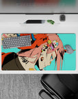 32x16 inches mouse pad with Zero Two design, showcasing a punk-inspired, neon-infused look with rebellious piercings and a fierce oni mask.