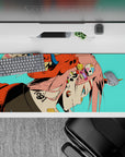 36x16 inches mouse pad with Zero Two design, blending neon colors, rebellious piercings, and a fierce oni mask for a bold anime vibe.