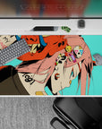 40x20 inches mouse pad with Zero Two design, showcasing a punk-inspired, neon-infused style with oni mask and bold piercings for a fierce anime look.