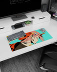 My Hero Academia mouse pad, 28x12 inches, featuring Zero Two design with punk style, neon colors, and a fierce oni mask for edgy energy.