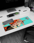 Artistic 32x12 inches mouse pad featuring Zero Two design, with punk style, oni mask, and bold neon colors for a fierce anime vibe.