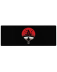 32x12 inches anime mouse pad with crow silhouette ninja on a perch, red moon, white ring, and hills.