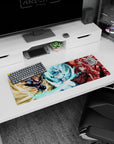 Artistic 32x12 inches mouse pad showcasing All Might, Gogeta, and Ichigo, capturing their power and action for any anime fan's desk.