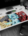 Large 40x20 inches desk pad with All Might, Gogeta, and Ichigo, featuring epic battle-ready poses for fans of My Hero Academia, Dragon Ball Super, and Bleach.