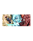 Mouse pad featuring All Might, Gogeta, and Ichigo, 28x12 inches, in battle-ready stances, perfect for adding powerful energy to your workspace.