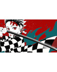40x20 inch desk pad featuring Tanjiro Kamado with bold red and teal background for Demon Slayer fans