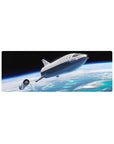Space-themed 32x12 inches desk mouse pad with sleek silver spaceship over clouds and ocean horizon.