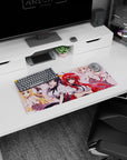 High School DxD anime mouse pad featuring Rias and Koneko, 28x12 inches, vibrant pink hues and manga panel style.