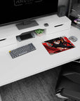 14x10 inches classic anime girl mouse pad featuring a fierce black-haired fighter lunging with an oversized red blade.