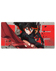 32x16 inches anime girl mouse pad with black-haired warrior, red scissor blade, street-poster style.