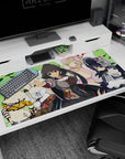 Anime girl desk pad 40x20 inches featuring a dark-haired leader reaching forward and a cat-ear maid pose.