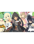 Anime girl desk pad 40x20 inches with five cute maid-style characters posed like a squad photo.