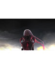 Mouse pad featuring Zero Two design, 40x20 inches, with her Strelizia-inspired armor against a stormy sky for a bold, cinematic anime aesthetic.