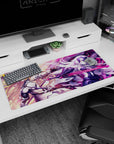 Epic clash artwork on 36x16 mouse pad captures the intensity of light and dark forces in vivid fashion