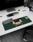 32x12 inches anime girl mouse pad close-up of grinning blonde with bright blue eyes in dark cap.