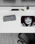 Moody grey smoky ink anime mouse pad 14x10 inches with bright highlights and smooth tracking surface.