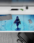 36x16 inches desk pad showcasing Giyu Tomioka walking through rippling waters, reflecting his calm yet powerful nature.